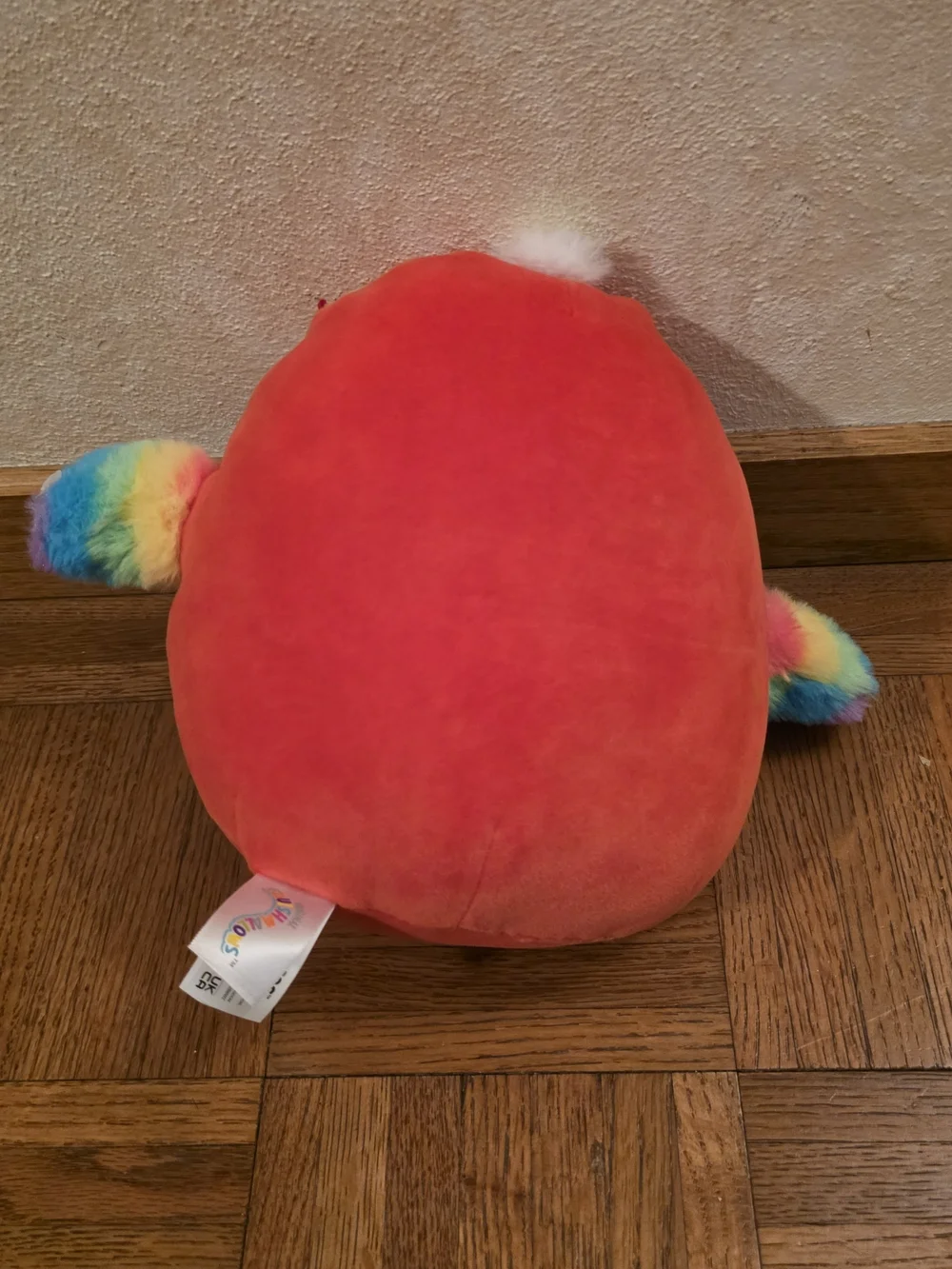 Squishmallows-Inspired Red Plush Bird with Rainbow Wings - Soft Pet Toy
